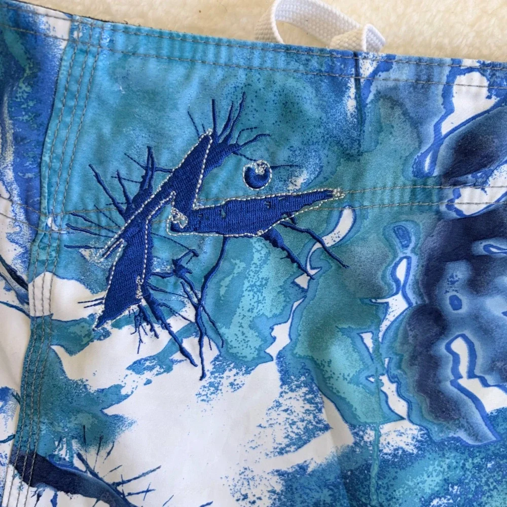 Rusty Mens Blue White Abstract Board Shorts Size 36‎ Surf Swim Trunks